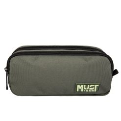 PENCIL CASE 2 ZIPPERS OLIVE WITH LIGHT GREEN