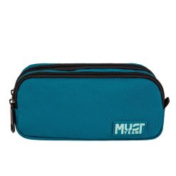 PENCIL CASE 2 ZIPPERS PETROL WITH LIGHT PETROL