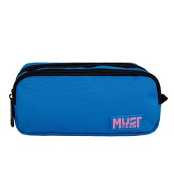 PENCIL CASE 2 ZIPPERS BLUE WITH LIGHT PINK