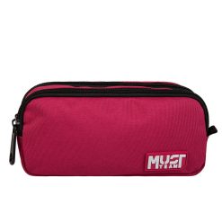 PENCIL CASE 2 ZIPPERS BORDEAUX WITH GREY