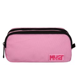 PENCIL CASE 2 ZIPPERS LIGHT PINK WITH DARK PINK