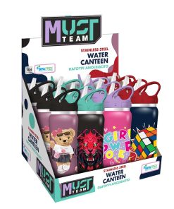 WATER CANTEEN STAINLESS STEEL 500ML WITH STRAW ASST