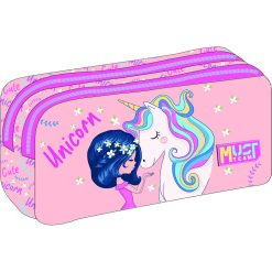 PENCIL CASE 2 ZIPPERS GIRL & UNICORN