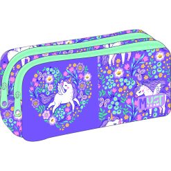 PENCIL CASE 2 ZIPPERS PURPLE UNICORN