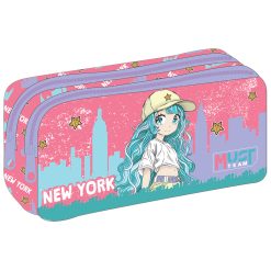 PENCIL CASE 2 ZIPPERS BLUE HAIR GIRL
